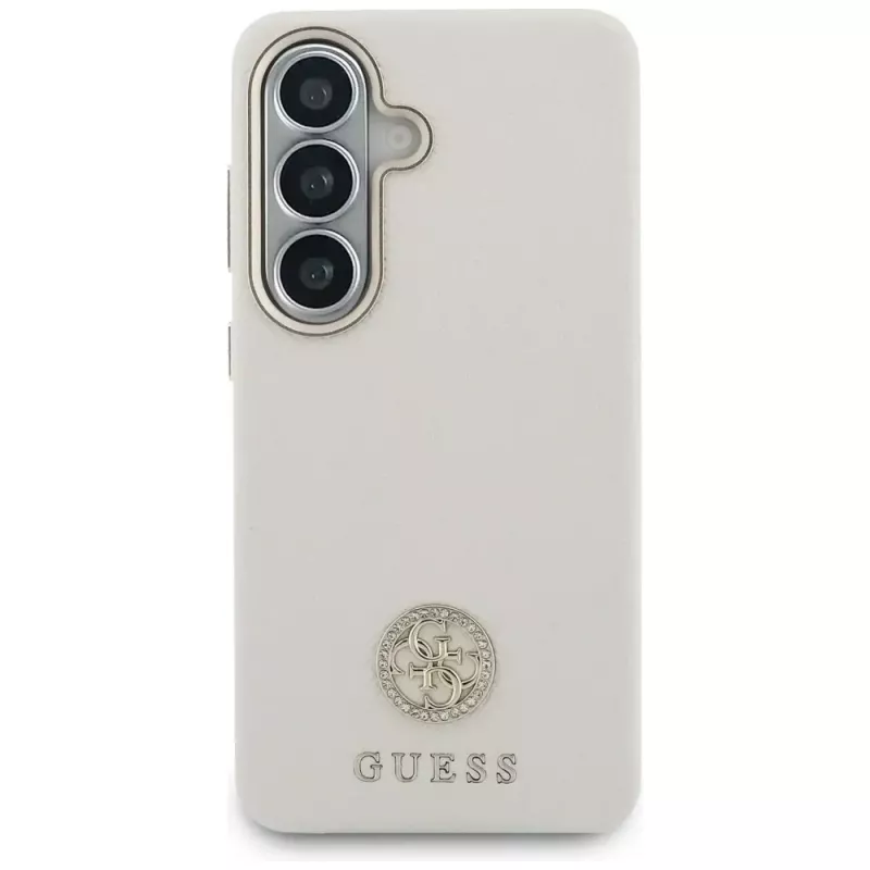 Guess Rhinestone Round Logo MagSafe Capa para Samsung Galaxy S26 bege