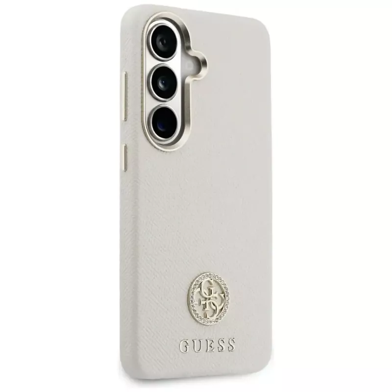 Guess Rhinestone Round Logo MagSafe Capa para Samsung Galaxy S26 bege