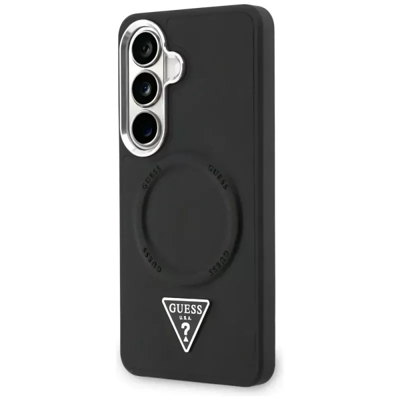 Guess Embossed Ring Triangle Logo MagSafe Capa para Samsung Galaxy S26 preto