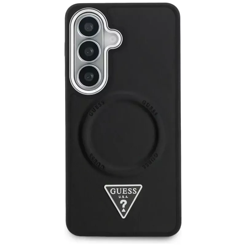 Guess Embossed Ring Triangle Logo MagSafe Capa para Samsung Galaxy S26 preto