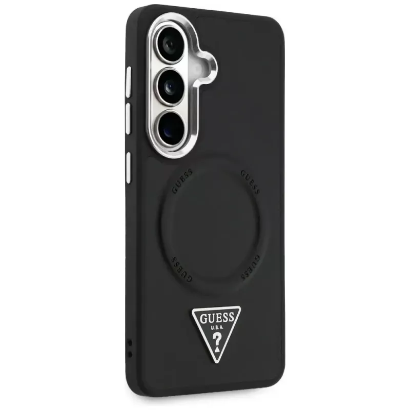 Guess Embossed Ring Triangle Logo MagSafe Capa para Samsung Galaxy S26 preto