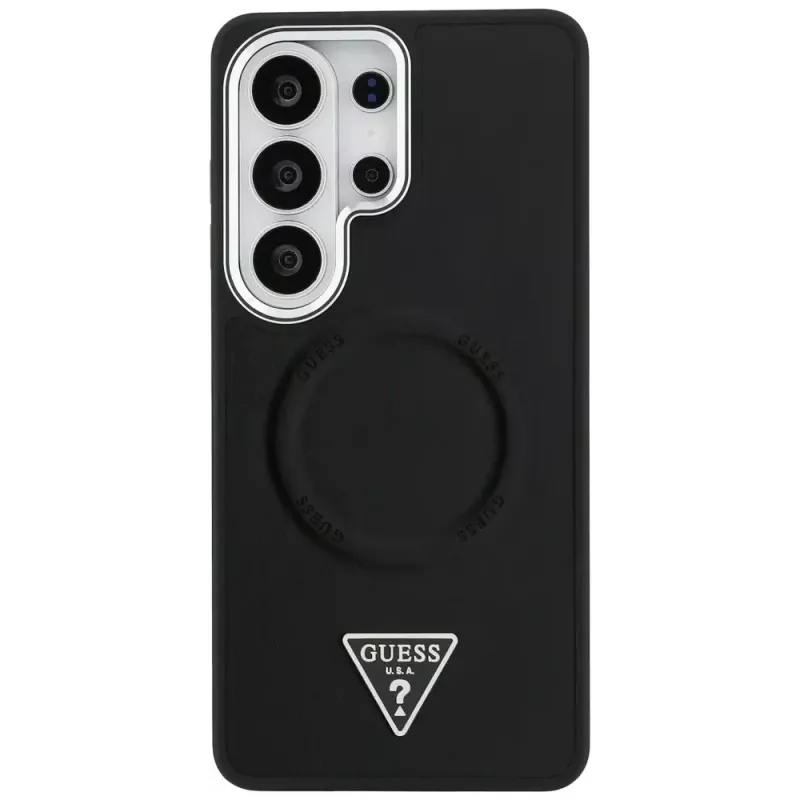 Guess Embossed Ring Triangle Logo MagSafe Capa para Samsung Galaxy S26 Ultra preto