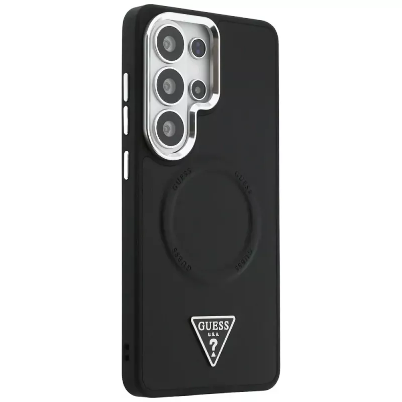 Guess Embossed Ring Triangle Logo MagSafe Capa para Samsung Galaxy S26 Ultra preto