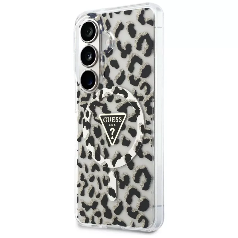 Guess IML Leopard Print Triangle MagSafe Capa para Samsung Galaxy S26, preto