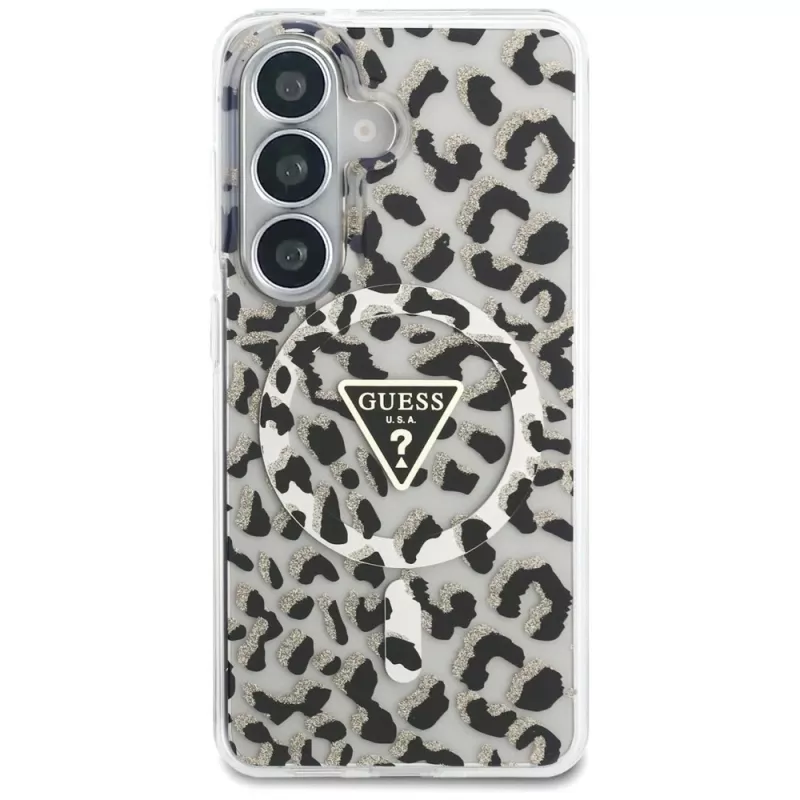 Guess IML Leopard Print Triangle MagSafe Capa para Samsung Galaxy S26, preto