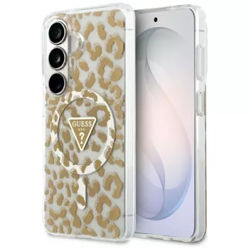 Guess IML Leopard Print Triangle MagSafe Capa para Samsung Galaxy S26 (castanho)