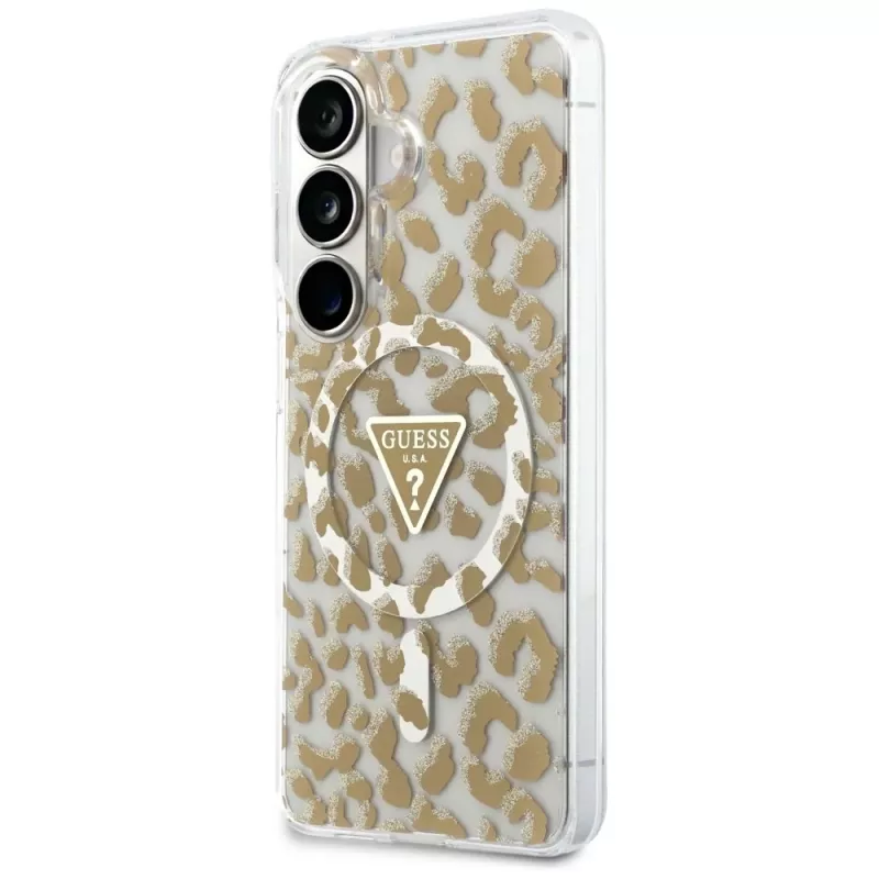 Guess IML Leopard Print Triangle MagSafe Capa para Samsung Galaxy S26 (castanho)
