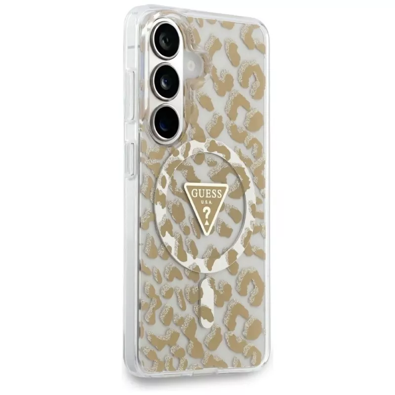 Guess IML Leopard Print Triangle MagSafe Capa para Samsung Galaxy S26 (castanho)