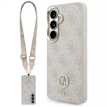Guess 4G Big Rhinestone Triangle Strap MagSafe Capa para telefone e conjunto com cordão para Samsung Galaxy S26, rosa