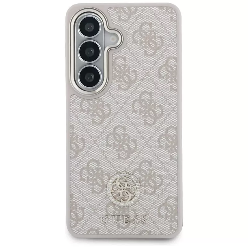 Guess 4G Big Rhinestone Triangle Strap MagSafe Capa para telefone e conjunto com cordão para Samsung Galaxy S26, rosa