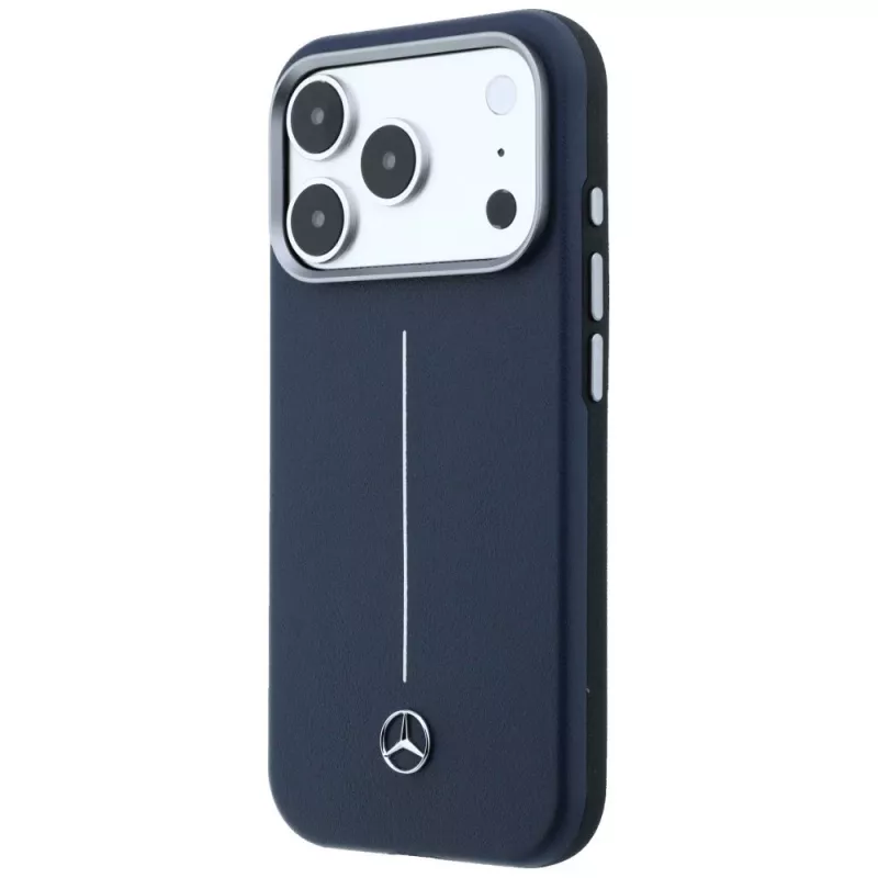 Capa MagSafe Mercedes Leather Semi Wrap Iconic Line para iPhone 17 Pro Max Navy Blue