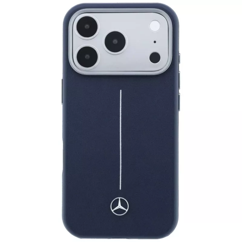 Capa MagSafe Mercedes Leather Semi Wrap Iconic Line para iPhone 17 Pro Max Navy Blue