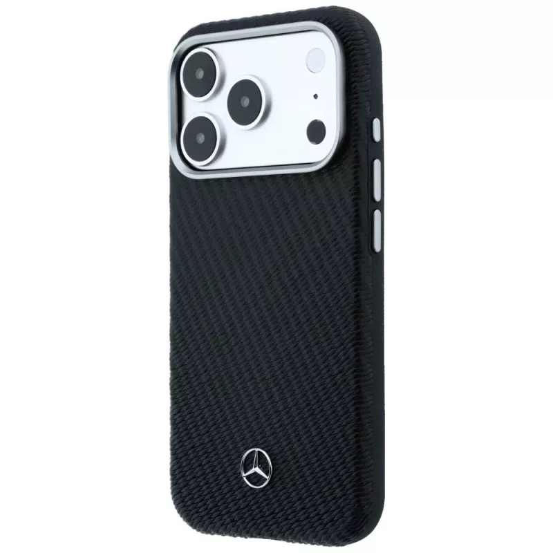 Capa MagSafe Mercedes Leather Semi Wrap Wood Effect para Apple iPhone 17 Pro preto