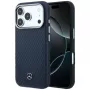 Capa MagSafe Mercedes Leather Semi Wrap Wood Effect para iPhone 17 Pro Max Navy Blue