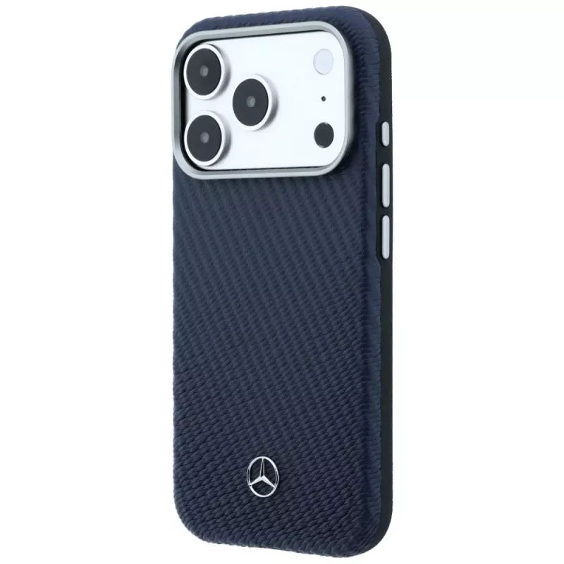 Capa MagSafe Mercedes Leather Semi Wrap Wood Effect para iPhone 17 Pro Max Navy Blue