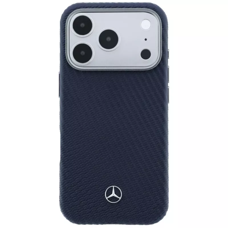 Capa MagSafe Mercedes Leather Semi Wrap Wood Effect para iPhone 17 Pro Max Navy Blue