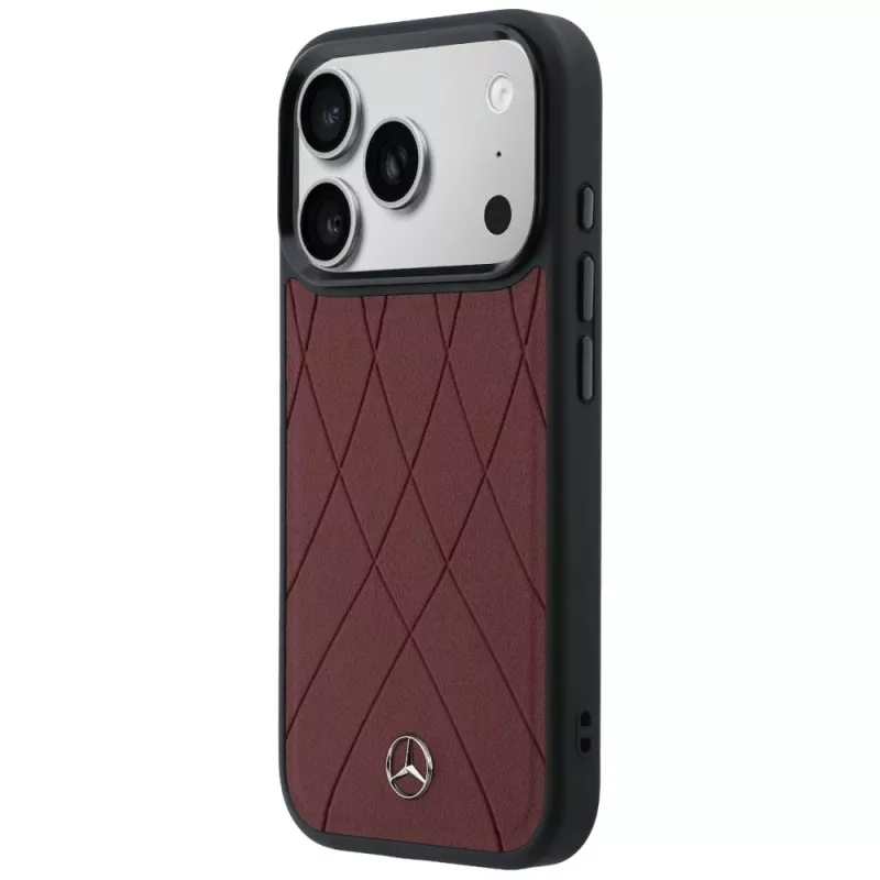 Capa MagSafe Mercedes Lederetui com linhas cruzadas para iPhone 17 Pro Max vermelho