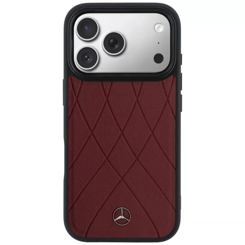 Capa MagSafe Mercedes Lederetui com linhas cruzadas para iPhone 17 Pro Max vermelho