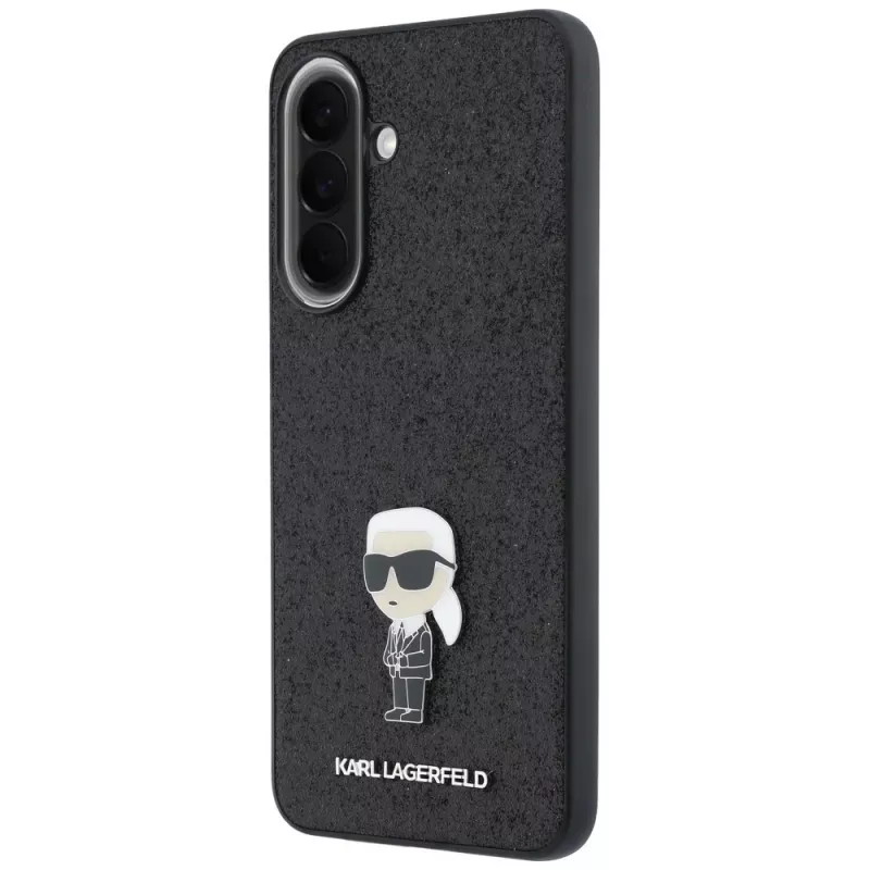 Karl Lagerfeld Fixed Glitter Ikonik Logo Metal Pin Capa para Samsung Galaxy A37 5G Preto