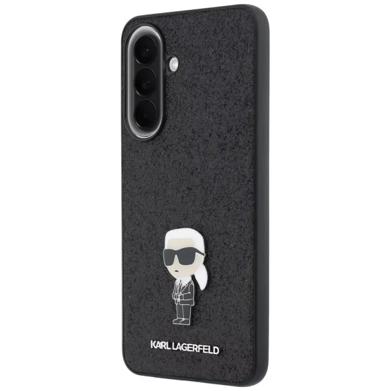 Karl Lagerfeld Fixed Glitter Ikonik Logo Metal Pin Capa Traseira para Samsung Galaxy A57 5G, Preto
