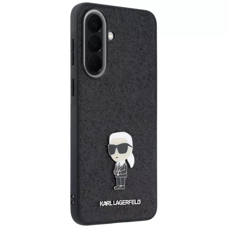 Karl Lagerfeld Fixed Glitter Ikonik Logo Metal Pin Capa Traseira para Samsung Galaxy A57 5G, Preto