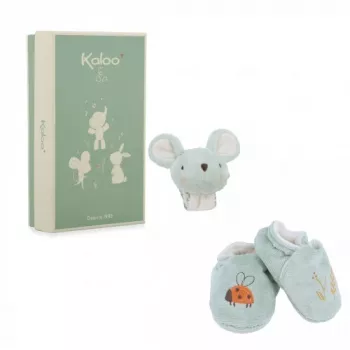Kaloo Conjunto de Oferta 2 em 1 Rato (Chocalho + Botinhas) Coleção Petites Chansons