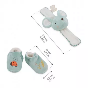 Kaloo Conjunto de Oferta 2 em 1 Rato (Chocalho + Botinhas) Coleção Petites Chansons