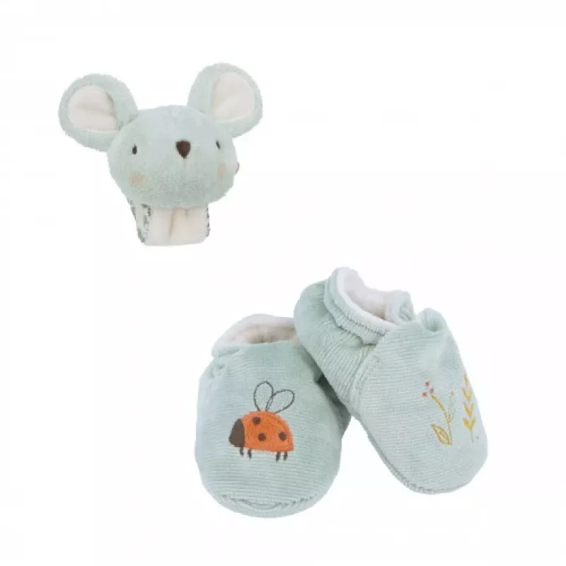 Kaloo Conjunto de Oferta 2 em 1 Rato (Chocalho + Botinhas) Coleção Petites Chansons