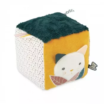 Kaloo Stimuli Cubo de Atividades Sensorial - Cubo de Pano Multicolorido para Bebés com Chocalho, Papel Crepitante, Espelho e Mordedor