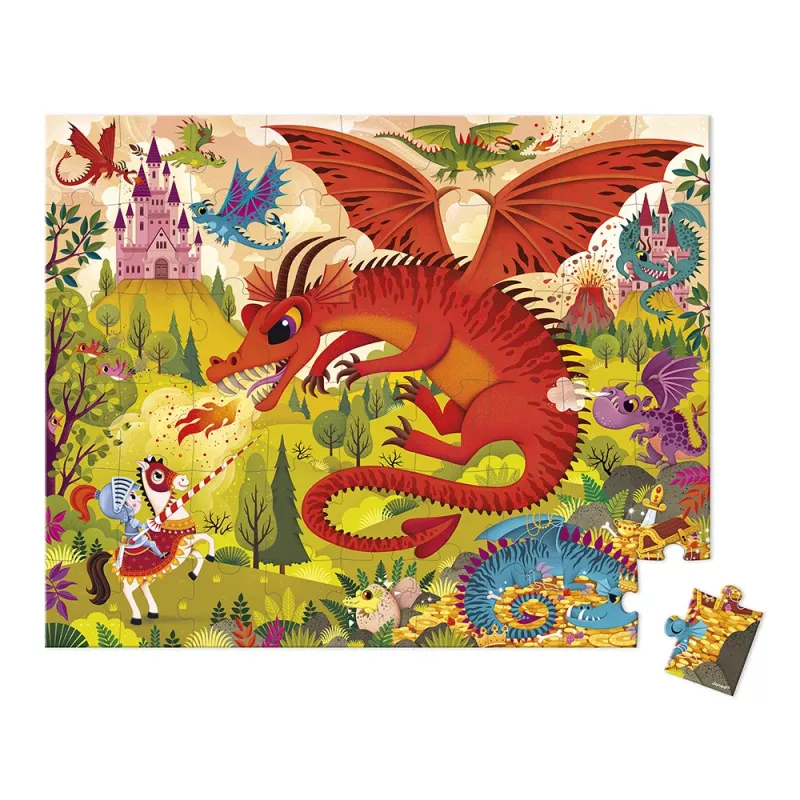 Janod Puzzle em mala Reino dos Dragões 54 peças 5+ Fabricado em França