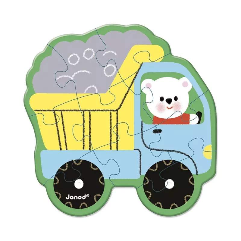 Janod Conjunto de puzzles progressivos com 5 puzzles - 2, 4, 6, 8 e 10 peças - Veículos 2+