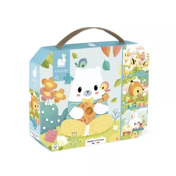 Janod Conjunto de puzzles progressivos Pure em mala – Animais – 4 puzzles (6, 9, 12, 16 peças) – a partir de 2 anos – Fabricado em França