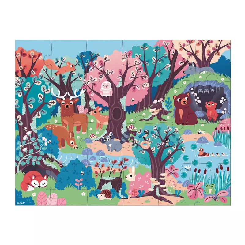 Janod Puzzle Floresta brilha no escuro com lâmpada UV 24 peças