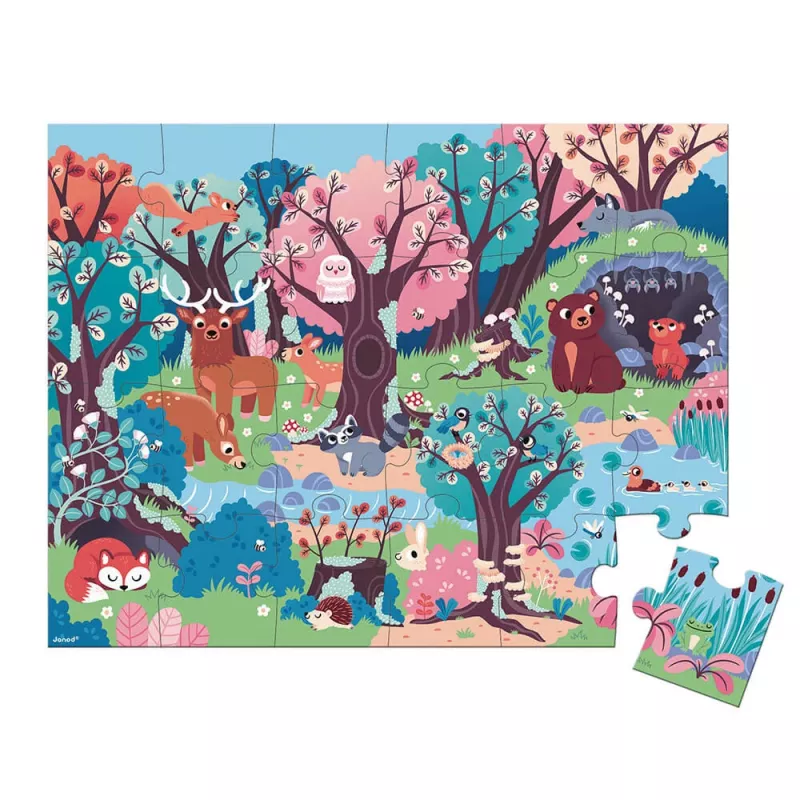 Janod Puzzle Floresta brilha no escuro com lâmpada UV 24 peças