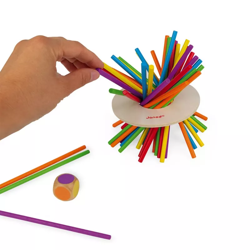 Janod Crazy Sticks jogo de equilíbrio - jogo de destreza em madeira para 1-4 jogadores, multicolor