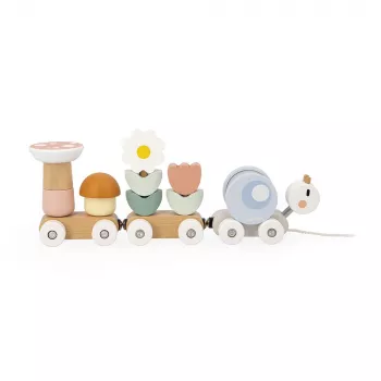 Janod Sweet Cocoon Comboio magnético de empilhar Caracol Brinquedo de puxar com blocos e chocalho, 12m+