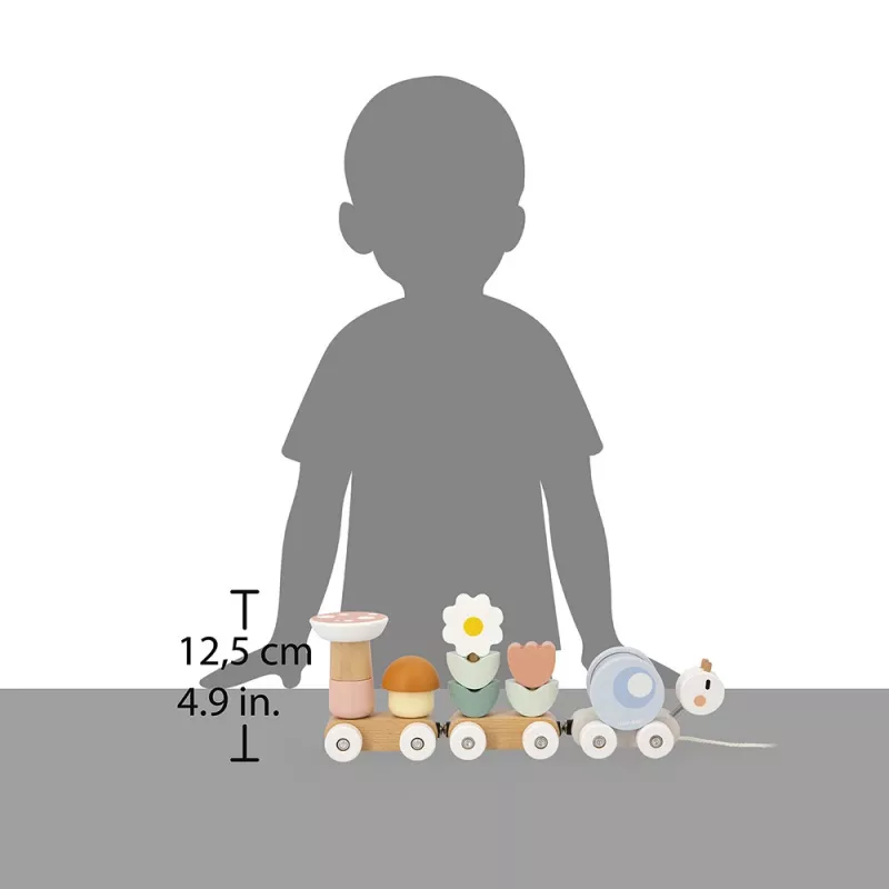 Janod Sweet Cocoon Comboio magnético de empilhar Caracol Brinquedo de puxar com blocos e chocalho, 12m+