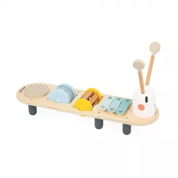 Janod Sweet Cocoon Mesa de atividades musical - Design verme, 5 instrumentos, madeira FSC, a partir dos 12 meses