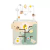 Janod Sweet Cocoon Cubo multiatividades com labirinto de contas, encaixe de formas, ábaco, engrenagens, elementos deslizantes, blocos giratórios, jogo de empilhar - Madeira certificada FSC, cores pastel, idade dos 18 meses aos 3 anos