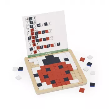 Janod Puzzle de mosaico de madeira Simetria e codificação 4em1 5+