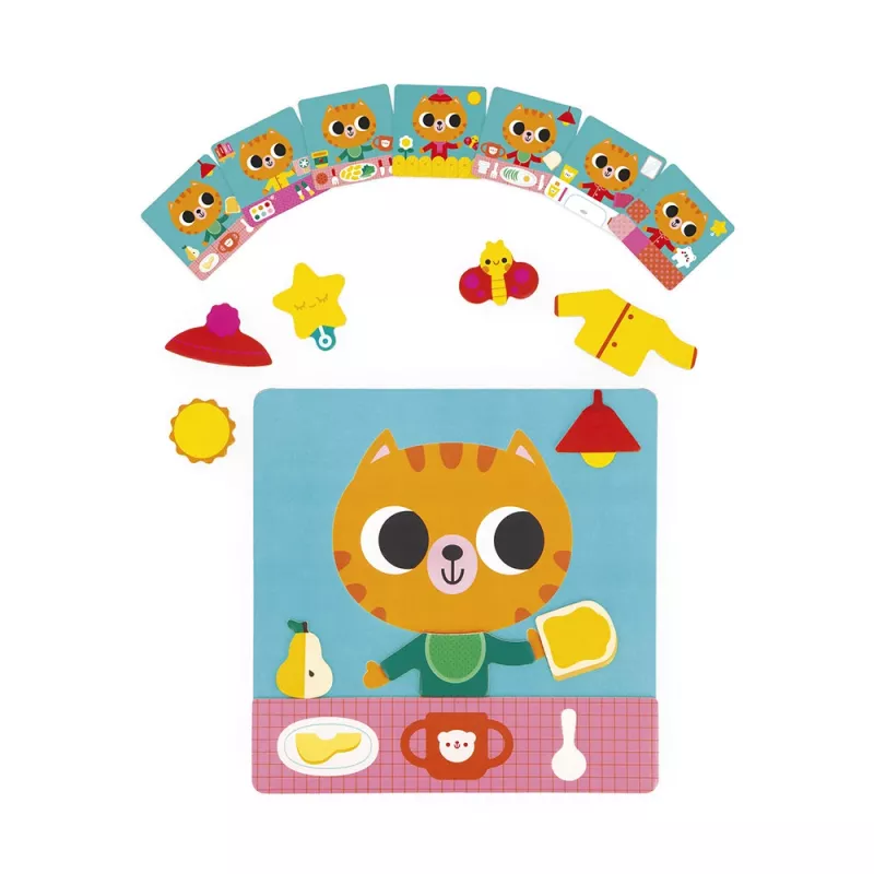 Janod Gato magnético Jogo educativo Rotina diária 72 peças