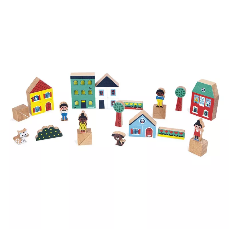 Janod Conjunto de Blocos e Figuras 36 Peças Cruzamento da Cidade 2+
