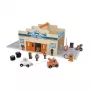 Janod Garagem de Madeira com Figuras e Mecanismo de Abertura Cross Roads 2+