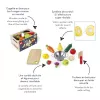 Janod Conjunto de Caixa de Corte de Frutas e Legumes de Madeira - 18 Peças Acessórios de Cozinha de Brincar com Faca e Tábua de Corte