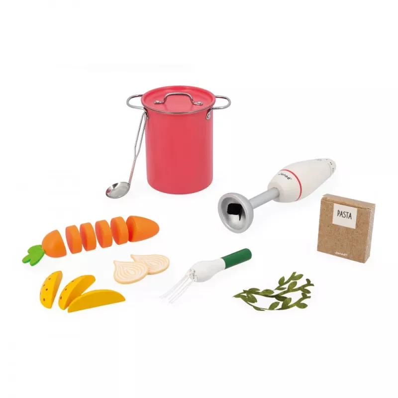 Janod Conjunto de Cozinha de Sopa de Madeira com Liquidificadora e Acessórios 3+