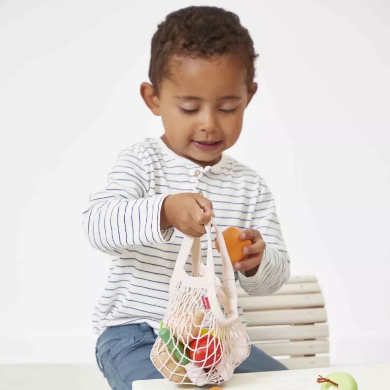 Janod Shiny Grandma Conjunto de Alimentos de Brincar de Madeira em Saco de Rede, 12 Peças
