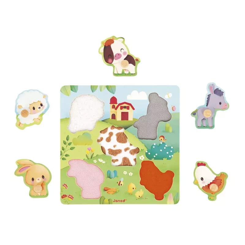 Janod Puzzle Sensorial de Madeira Pure Animais da Quinta 7 Peças