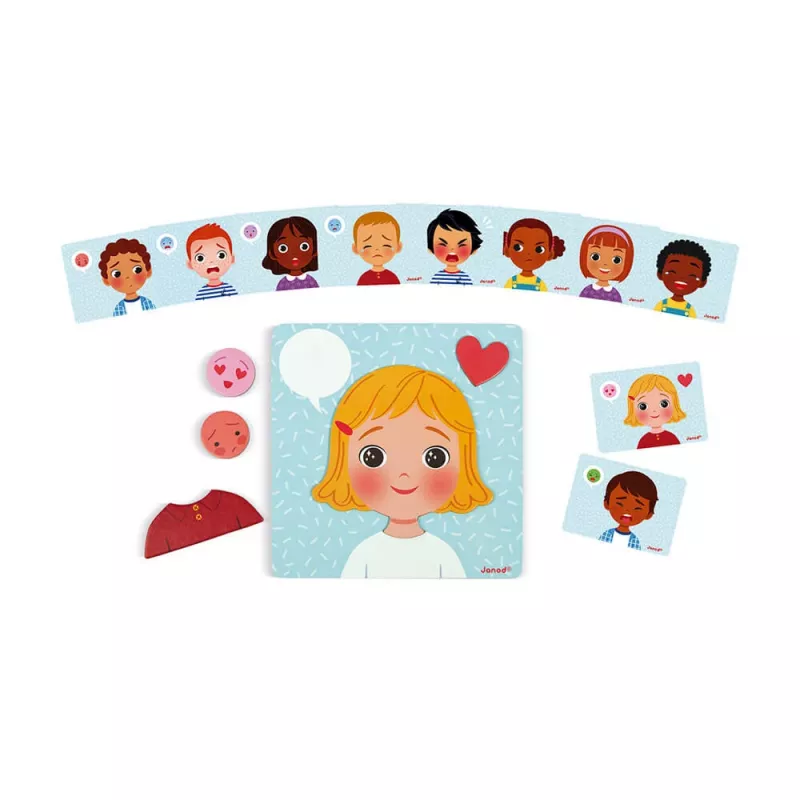 Janod Puzzle Magnético Emoções - 27 Peças, Brinquedo de Madeira para Promover a Inteligência Emocional, a partir dos 3 Anos