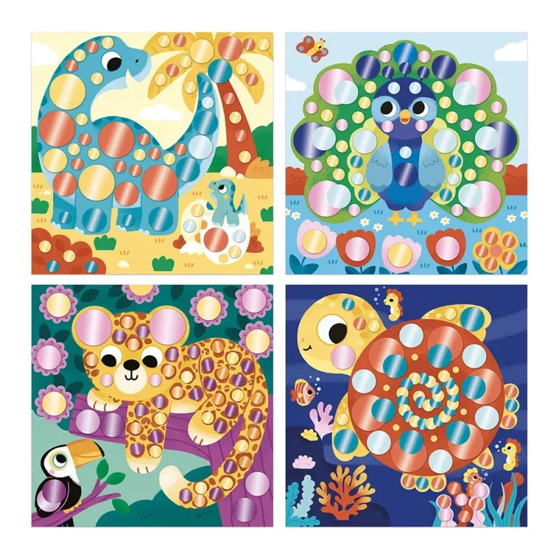 Janod My Arts & Crafts Kit Criativo de Arte com Autocolantes 3+ com Autocolantes Redondos Metálicos