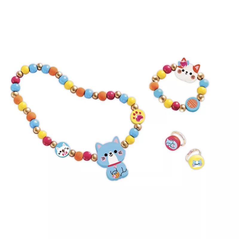 Janod Conjunto de Criação de Bijutaria de Madeira DIY Gatinhos 4+